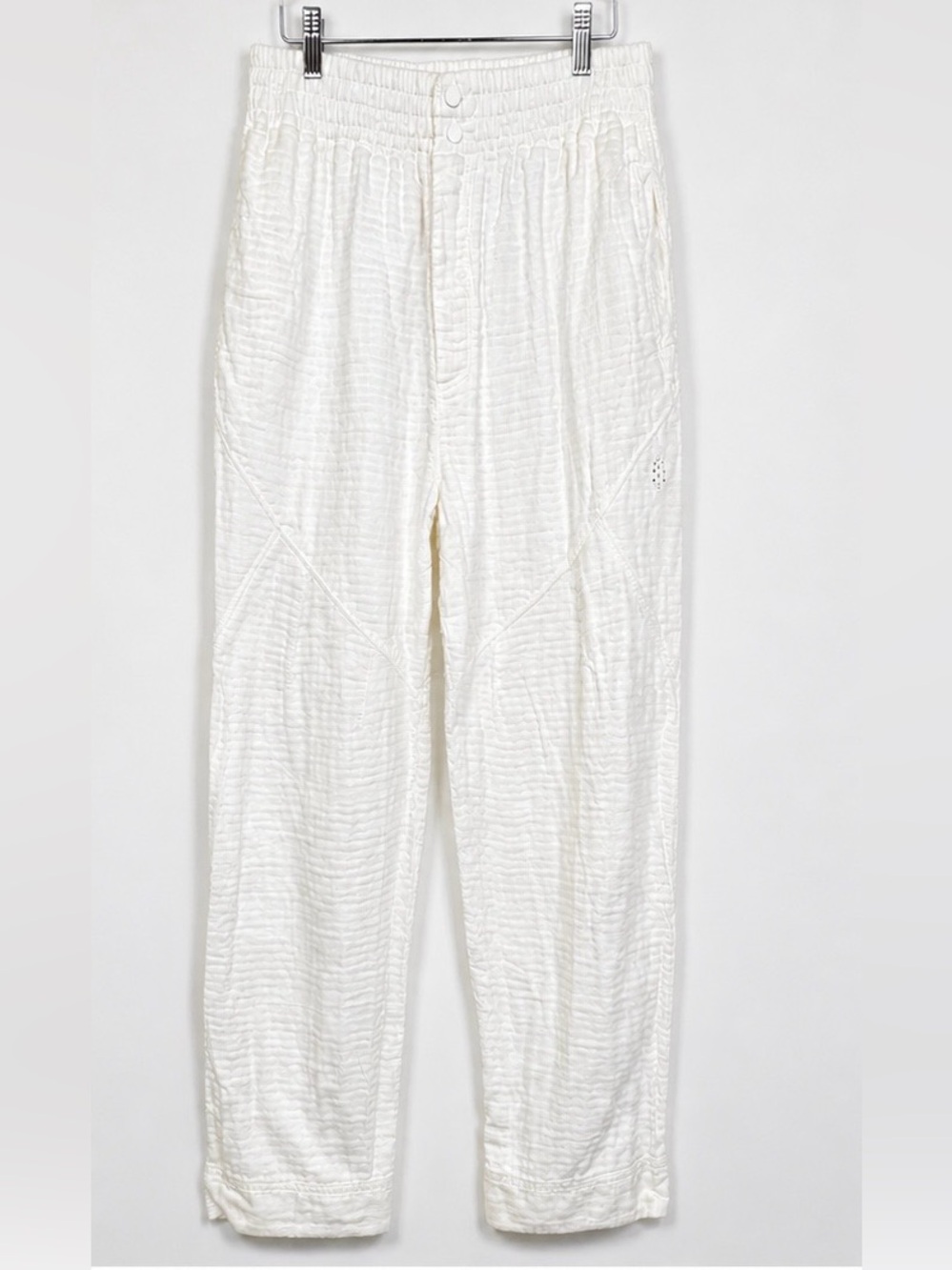 Free People White Gauze Pants Boho Adjustable Hem - Medium
